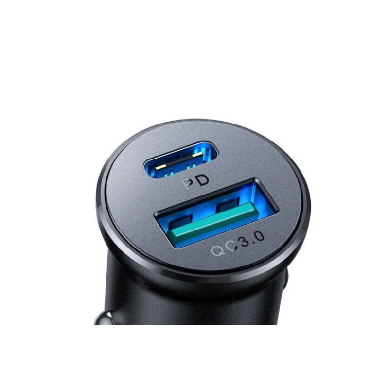JOYROOM Fast Car Charger Mini Metal Dual Port Type C USB A 30W Black JR CCN05