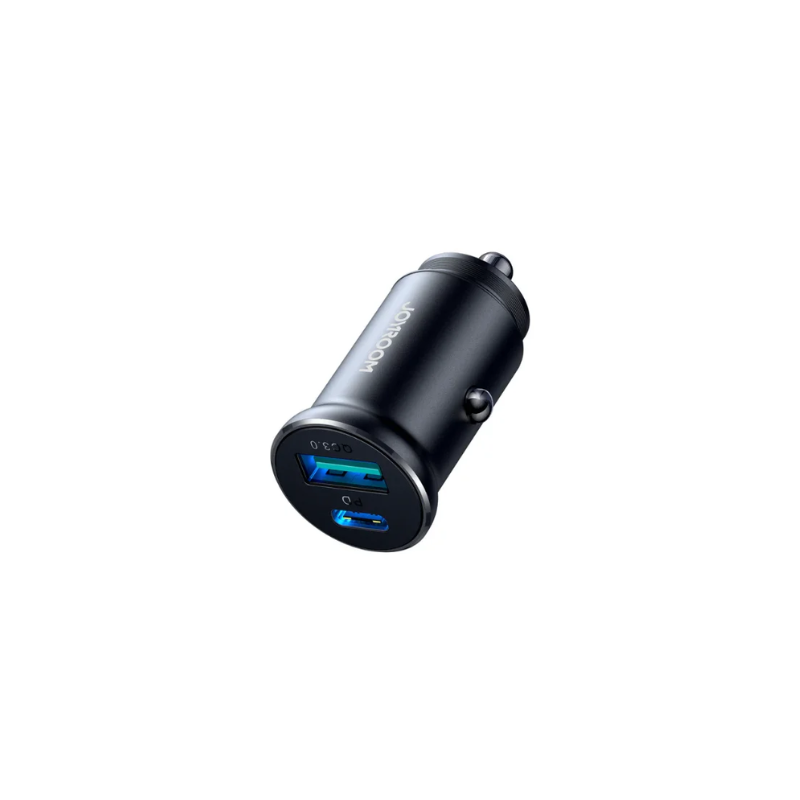 JOYROOM Fast Car Charger Mini Metal Dual Port Type C USB A 30W Black JR CCN05