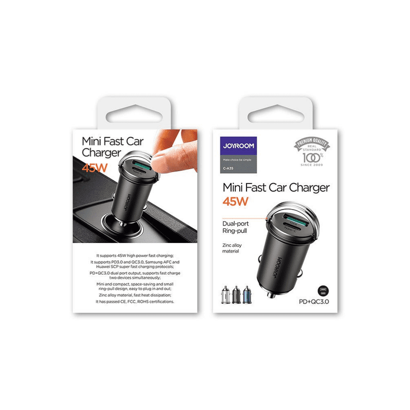 JOYROOM Car Charger Mini Metal Pull Ring Dual port 45W Black CA35