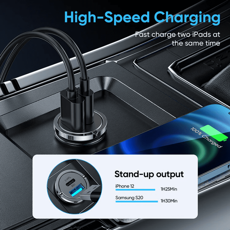 JOYROOM Car Charger Mini Metal Pull Ring Dual port 45W Black CA35