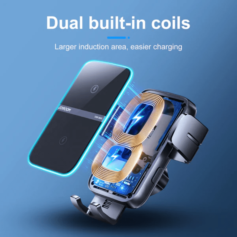 حامل شاحن سيارة جوي روم 15 وات مع ملف مزدوج لاسلكي أسود JR ZS246S