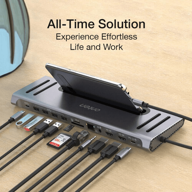 Onten Hub 12 1 Type C To HDMI 4K 2 SD TF Card USB 3.0 4 PD Charge Type-C Audio Lan10/100/1000 OTN 9199