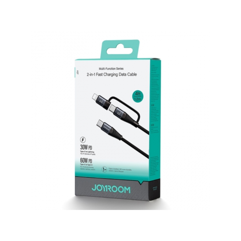 JOYROOM Fast Charging Data Cable 2 IN1 Type C To Lightning 30W + TypeC 60W 1.2m Black S A37