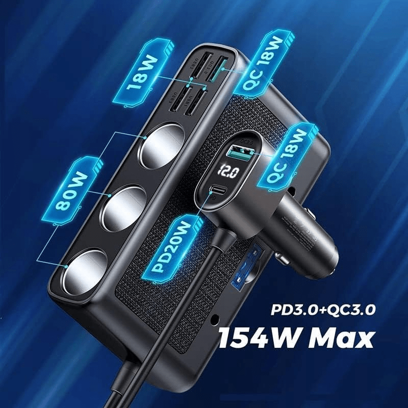 JOYROOM Fast Car Charger 3In1 Car Cigarette lighter Port+5 Port USB A + 1 Port Type c 154W 1m JRCL06