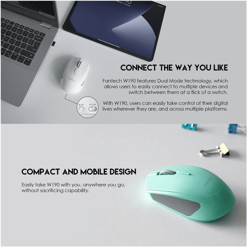 FANTECH W190 DUAL MODE 2.4Ghz And Bluetooth Wireless Silent Mouse Up To 200 Hours