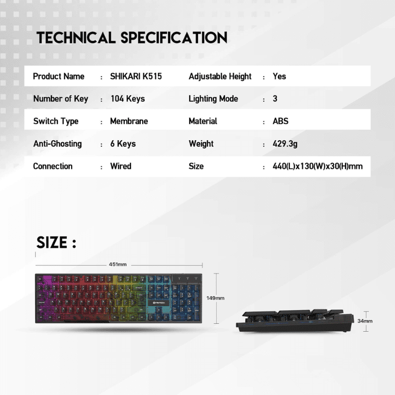 FANTECH Shikari K515 RGB Membrane Gaming Keyboard with Advance Anti-Ghosting