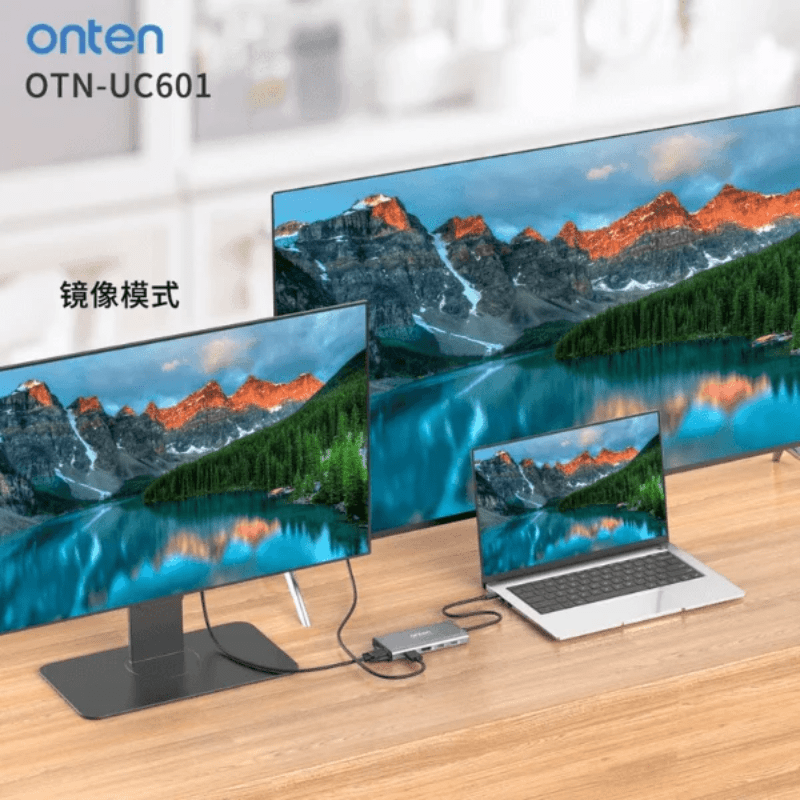 Onten Hub 12 1 Type-C To HDMI(4K) 2 SD TF CardPD ChargeUSB 3.0 3Type-C VGA Audio Gigabit Lan OTNUC601