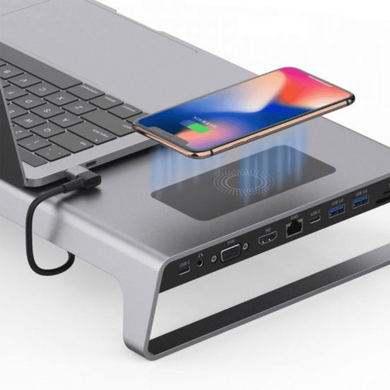 Onten Laptop Stand 111 Type-C 2 HDMI(4K) VGA Audio Lan100m USB 3.0 2 TF SD Wireless Charger OTN 95109