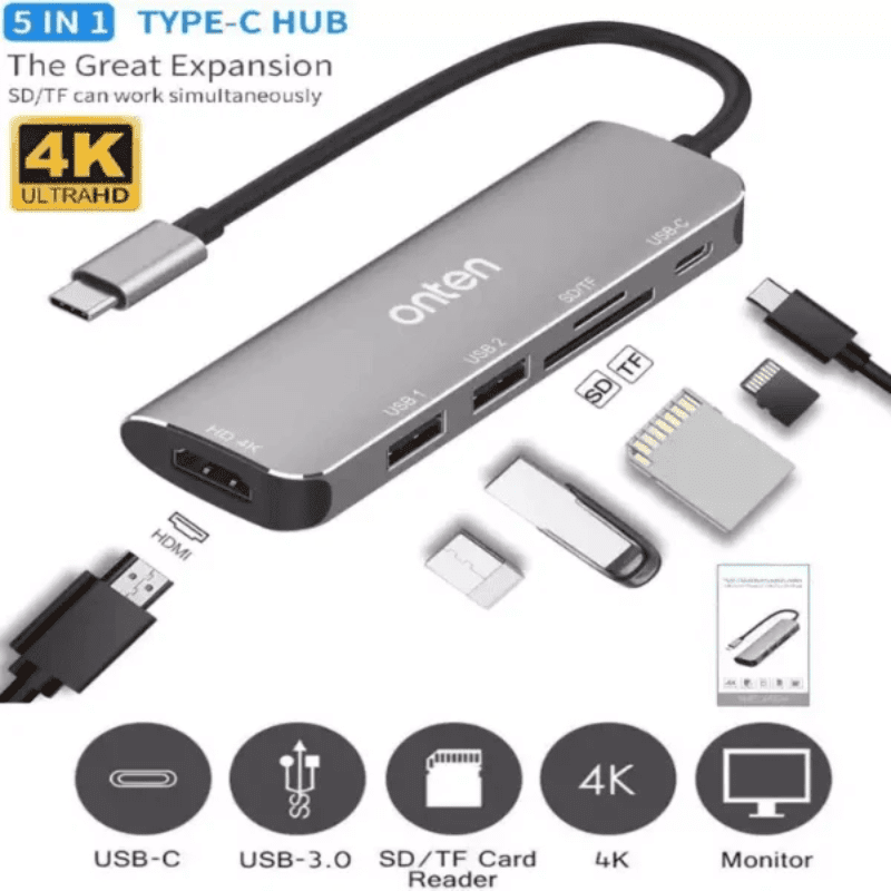 Onten HUB 6*1 Type C To HDMI 4K SD TF Card PD Charge USB 3.0 USB 2.0 OTN 95116D