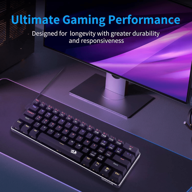 Redragon K613 JAX 60 Gaming Mechanical Keyboard - Blue Switches - Rainbow LED Lighting - Black