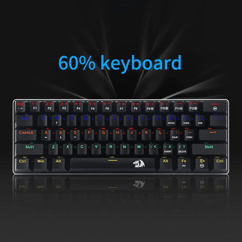 Redragon K613 JAX 60 Gaming Mechanical Keyboard - Blue Switches - Rainbow LED Lighting - Black