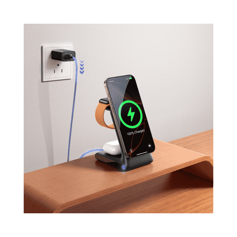 جوي روم
_محطة شحن لاسلكية 3 في 1 بقوة 15 واط، لون أسود، JR-W15