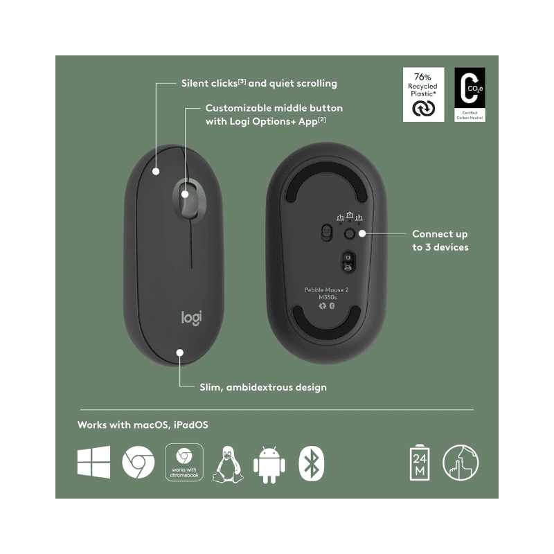 Logitech M350s Pebble2 White Bluetooth Mouse