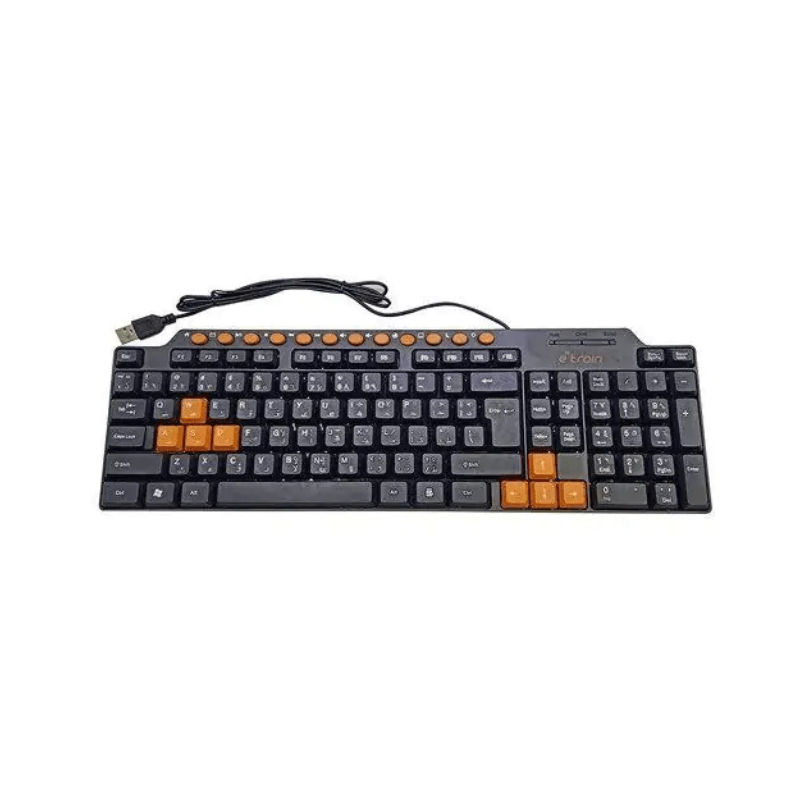 Etrain Multimedia compact 104-Key Keyboard with Orange Keys for Games