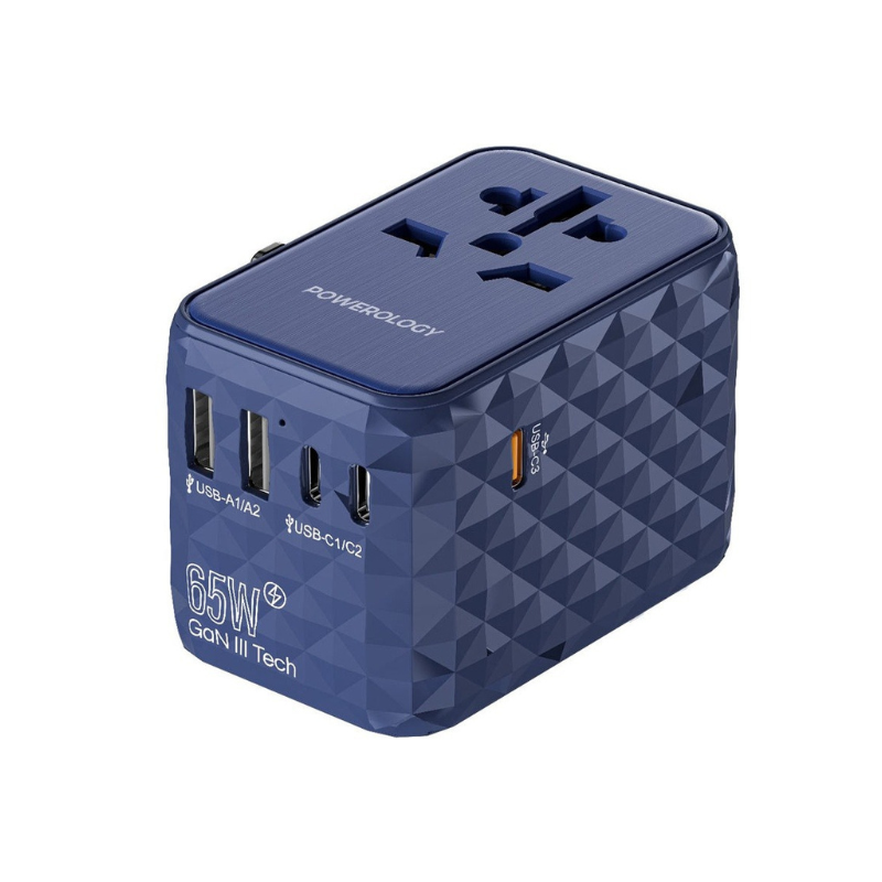 Powerology gan travel Universal Adapter 65W X3 PD port and X2 USB 15W port