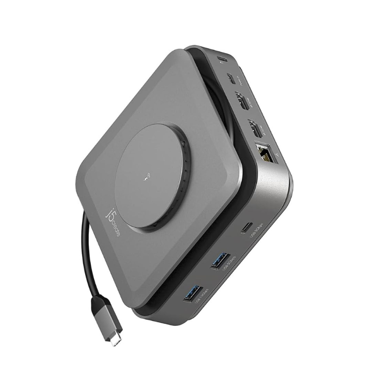 j5create_Docking Station With Power Adapter 140W_Type-C To ( 15W Wireless charger+HDMI-4K*2+Type-C*2+USB3.0*2+PD 140W+SD/TF Card+Audio+Ethernet )_ JCD3199