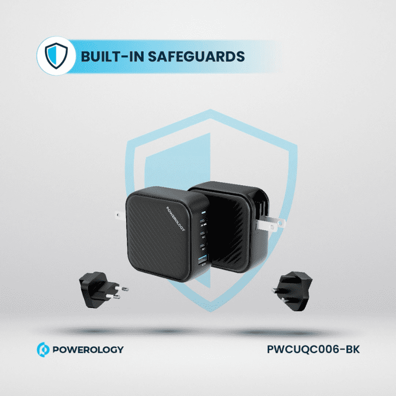 Powerology 3 Port PD 1 QC3.0 GaN Wall Charger 100W