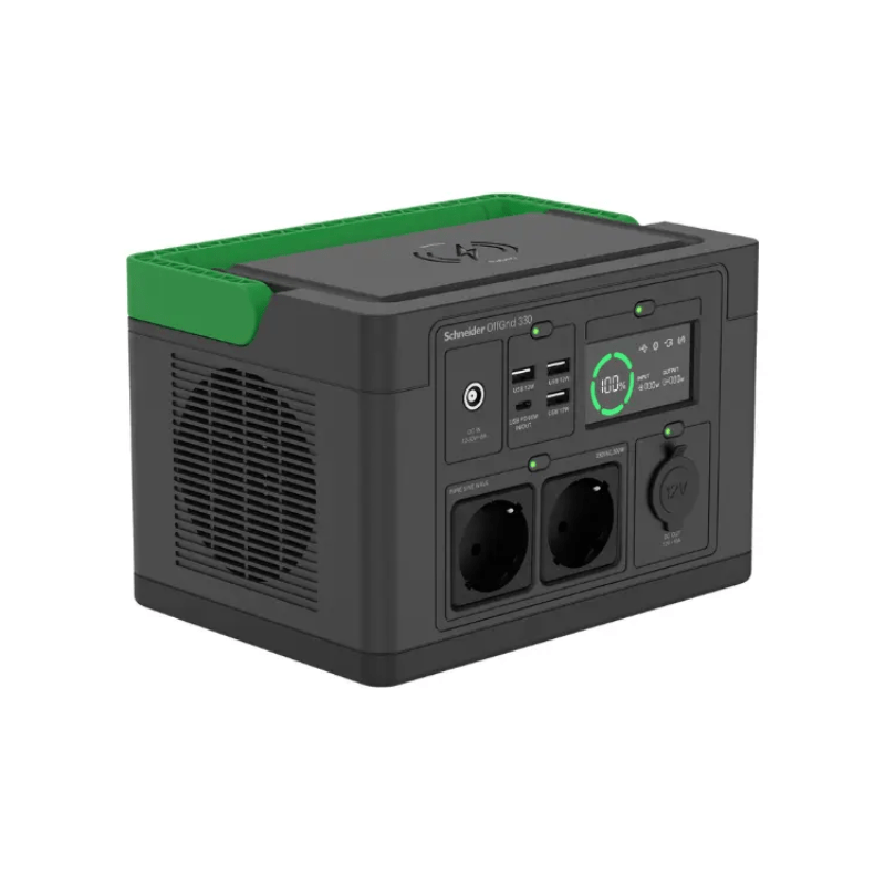 محطة طاقة محمولة Schneider OffGrid PPS330-GR - 332 وات/ساعة، 230 فولت، موجة جيبية، 2×Schuko USB-C، شحن لاسلكي 60 واط - 332 وات/ساعة، 230 فولت، موجة جيبية، 2×Schuko USB-C، شحن لاسلكي 60 واط