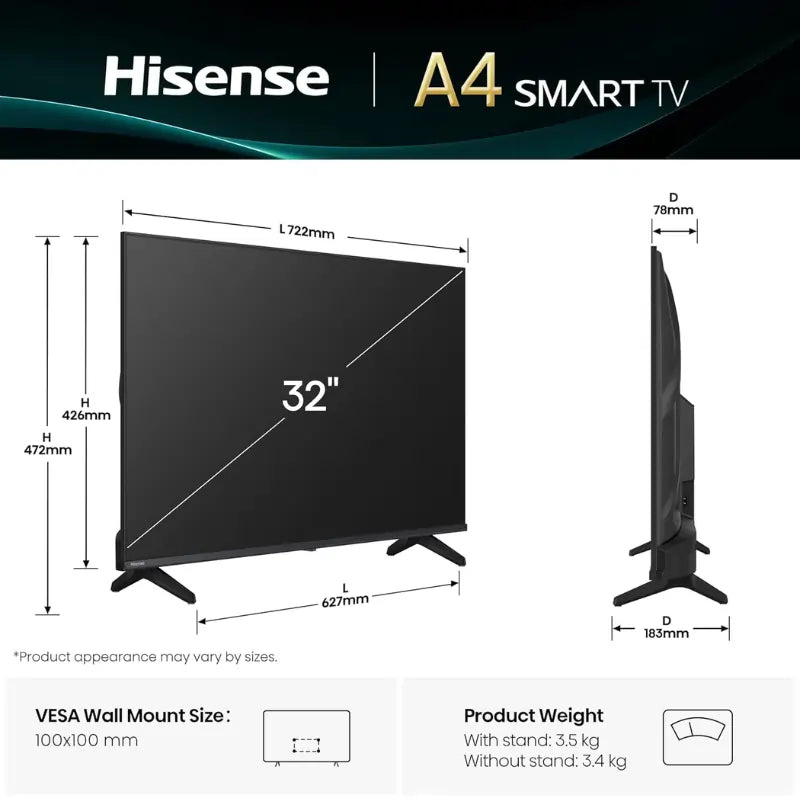 Hisense 32 Inch FHD Smart LED TV - 32A4Q - FHD
