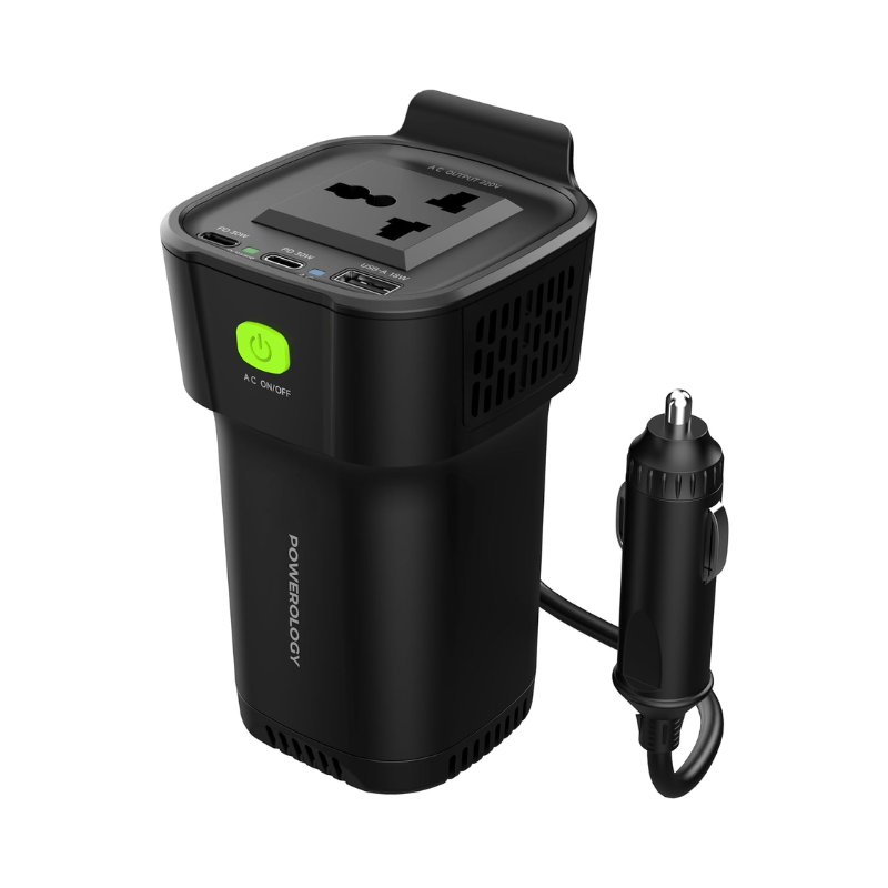 Powerology 150W Inverter AC Universal USB A 2*type-C DC Car 12V10A - Black