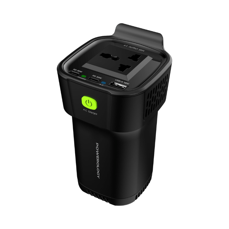 Powerology 150W Inverter AC Universal USB A 2*type-C DC Car 12V10A - Black