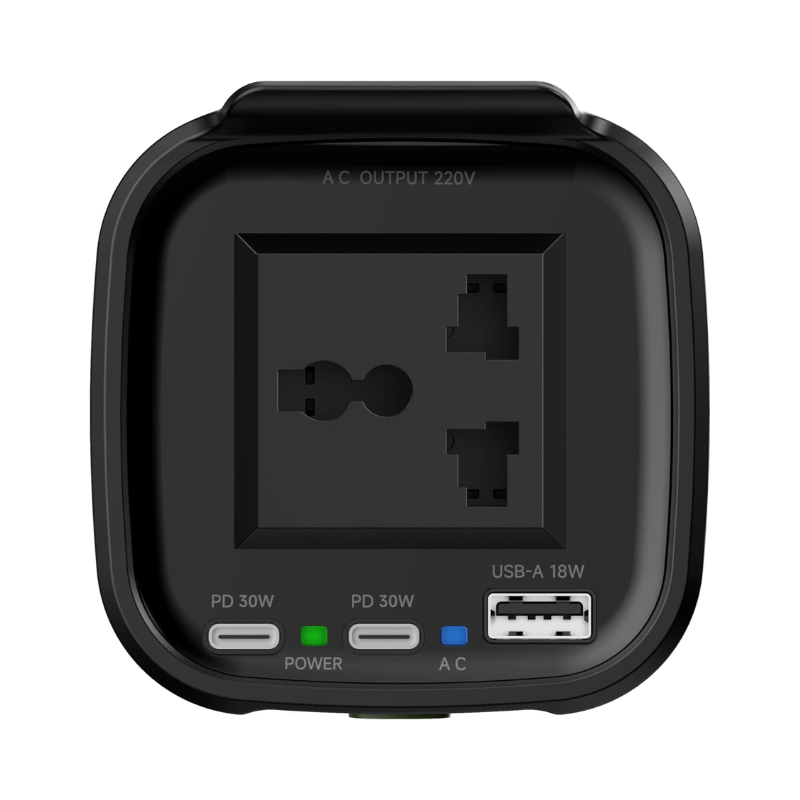 Powerology 150W Inverter AC Universal USB A 2*type-C DC Car 12V10A - Black