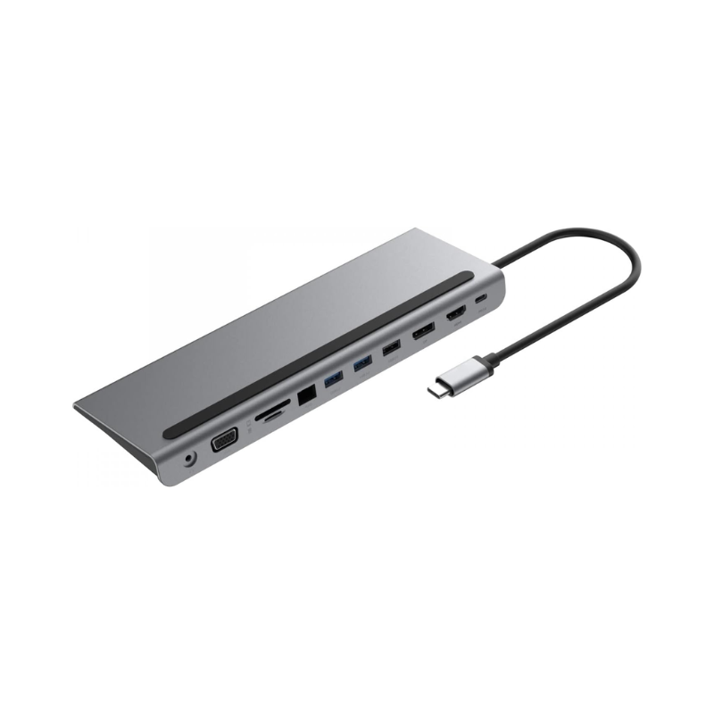 Powerology 11 in 1 Multi-Display USB-C Hub & Laptop Stand 100W - Gray