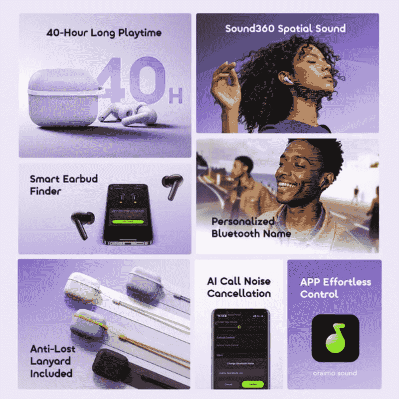 Oraimo SpaceBuds Lite Sound360 Anti-Lost True Wireless Earbuds- OTW-324