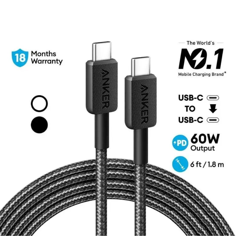 Anker 322 USB-C to USB-C Cable (6ft Braided) Black A81F6H11