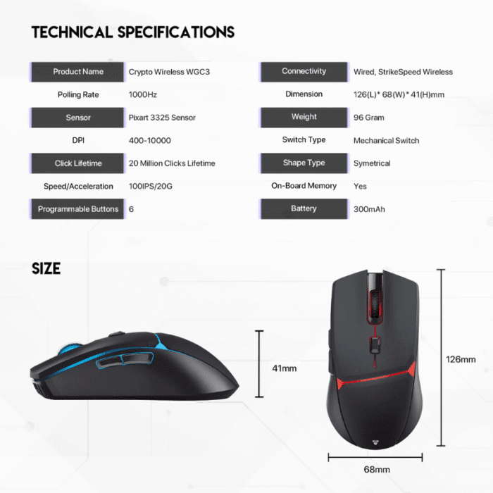 Fantech WGC3 Wireless Mouse Gaming Rechargeable DUAL MODE PIXART 3325