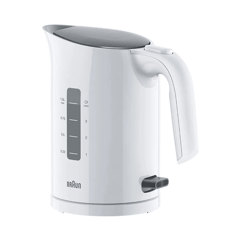 Braun PurEase Kettle 1L 2200 Watts 3Way protection Rapid boil system 45sec WK3000 WH Electric Kettle - White
