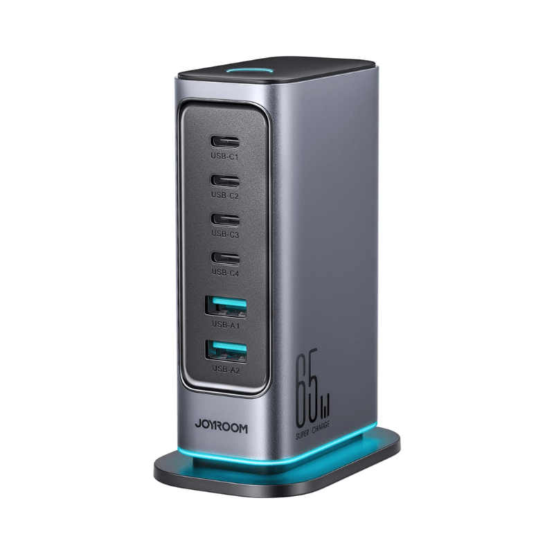 JOYROOM Fast Charger GaN Multi-Port Power Station Type-C 4 USB-A 2 65W Dark Gray JR-TCM02