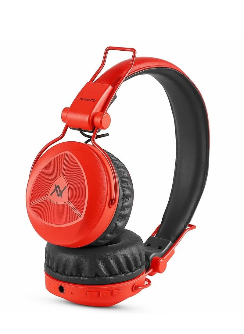 Lavvento Bluetooth 0.5 Colorful Headphone With Mic Designed for Most popular Smartphone Red with black inner color