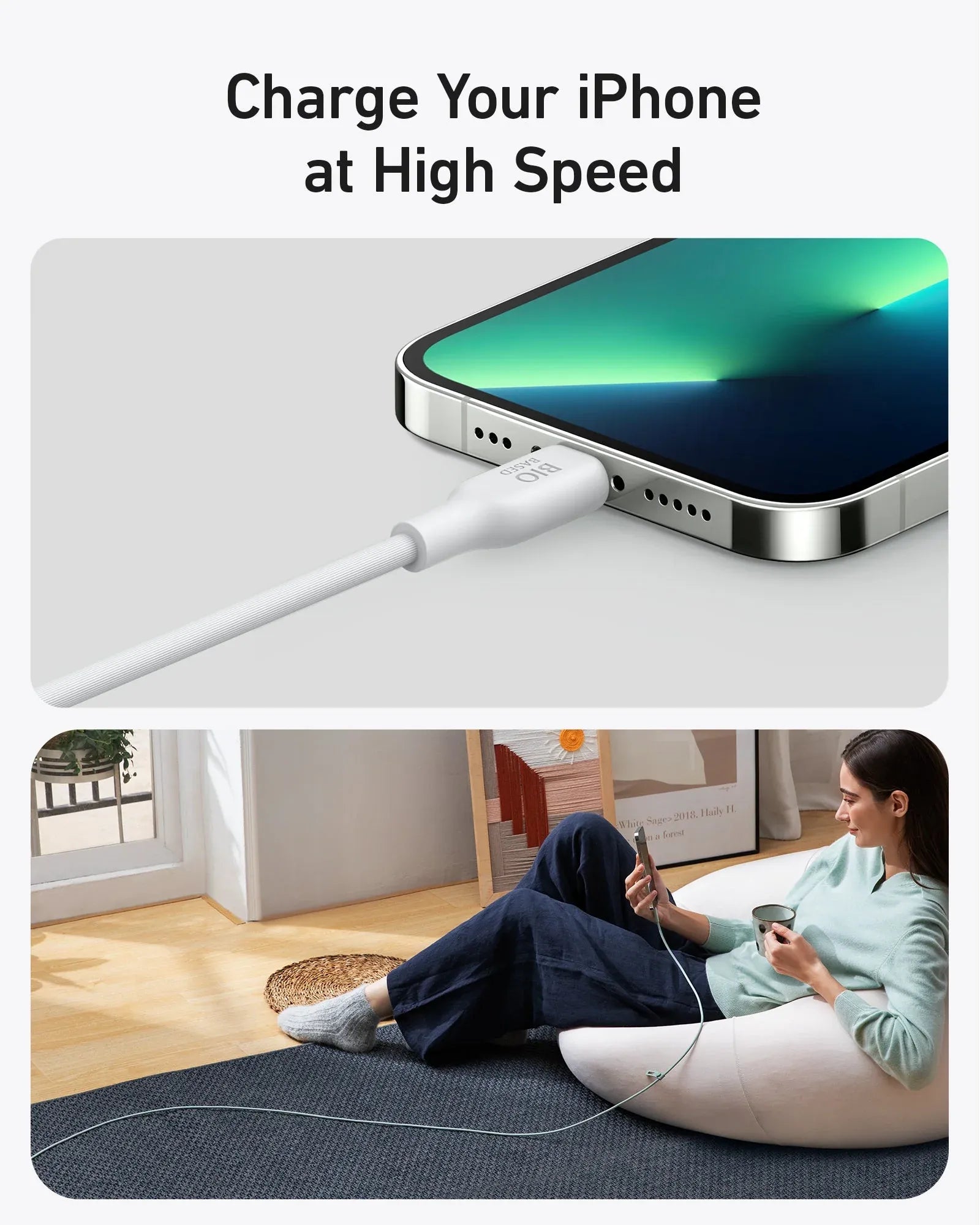 Anker 542 USB-C to Lightning Cable (Bio-Based 3ft)- White A80B1H21