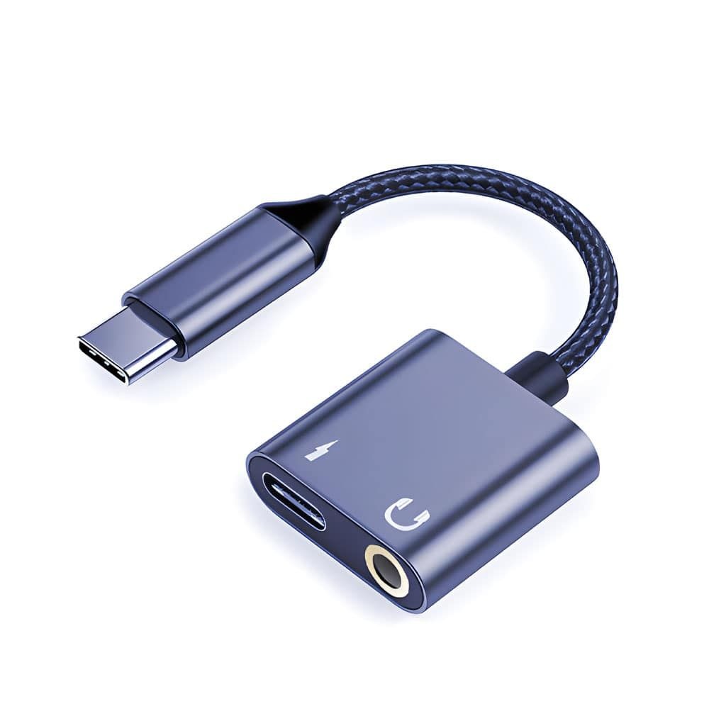 LAVVENTO Converter from USBC male to USB-C female and AUX female 30cm Black