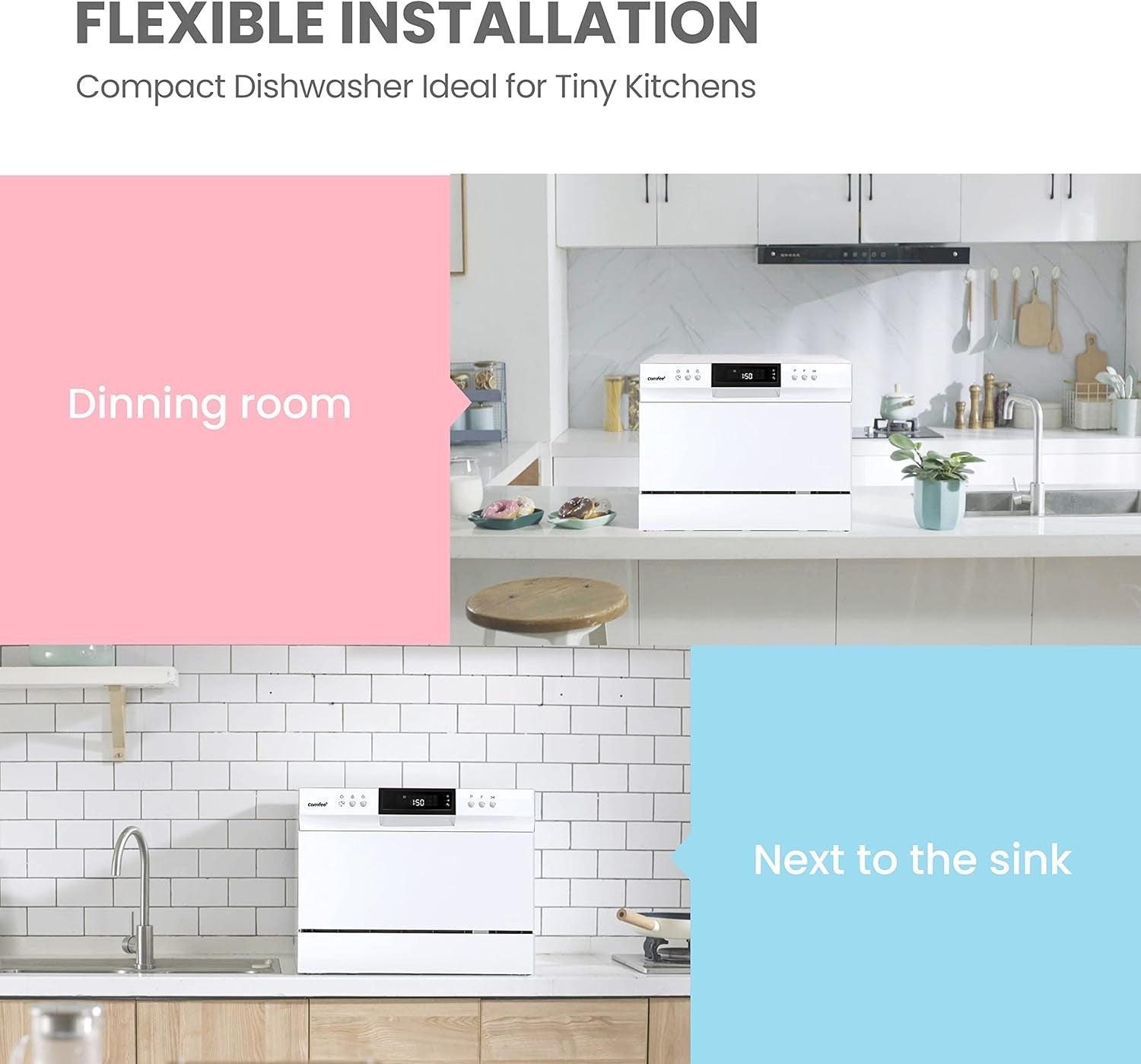 COMFEE Mini Dishwasher Countertop Dishwasher 3 Place Settings 6 programs