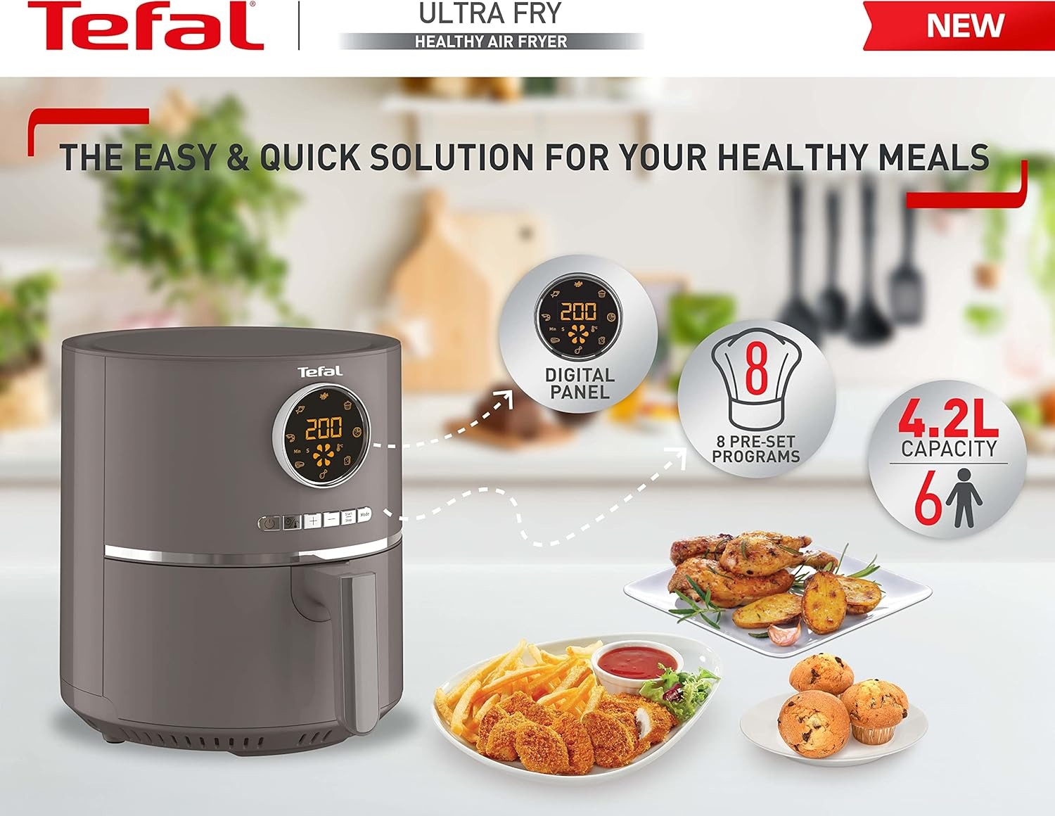 Tefal Ultra Digital Air Fryer- 4.2 Liter- 1600 Watt- Charcoal Grey - EY111B15