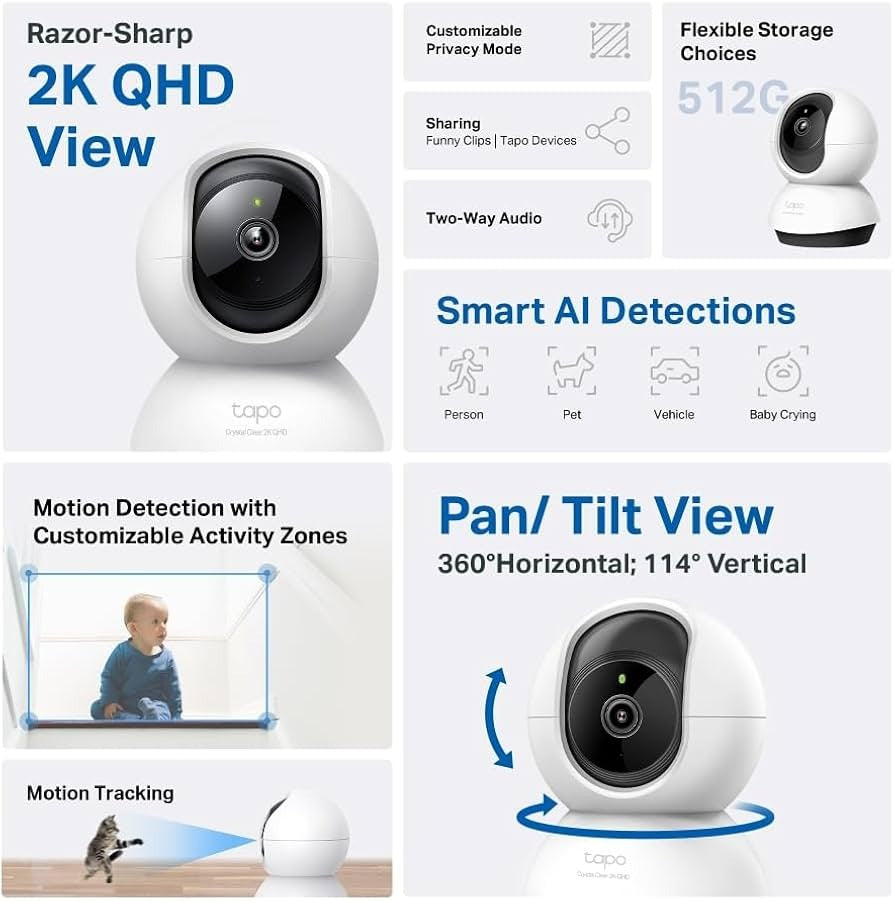 كاميرا تي بي لينك TAPO للأمن الداخلي بتقنية واي فاي 2K QHD C220