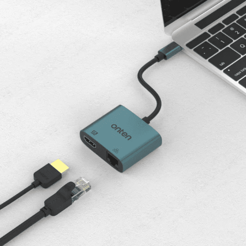 محول أونتن Hub 2*1 من النوع C إلى HDMI 4K مع RJ45100MOTNUC288