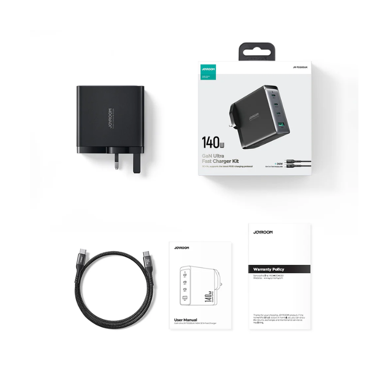 JOYROOM Fast Charger Kit Type-C*3 USB A*1 Cable Type C 1.2m 140W Black JR TCG05EU