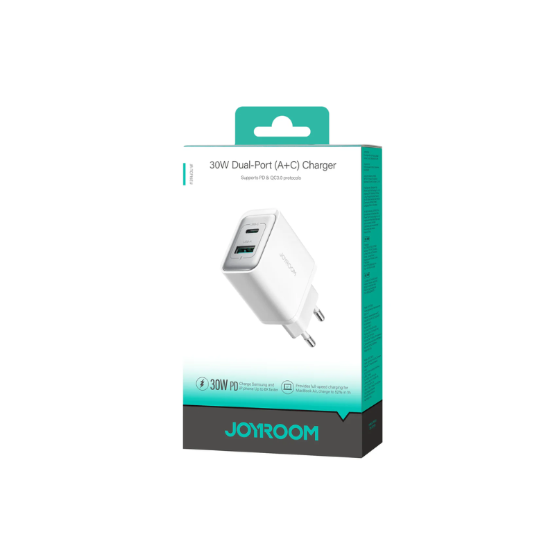 JOYROOM Fast Charger Dual Port Type-C + USB A 30W White JR TCF15EU