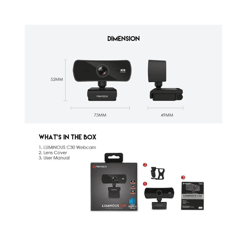 Fantech C30 LUMINOUS Quad HD 2K Webcam With Built-In Microphone