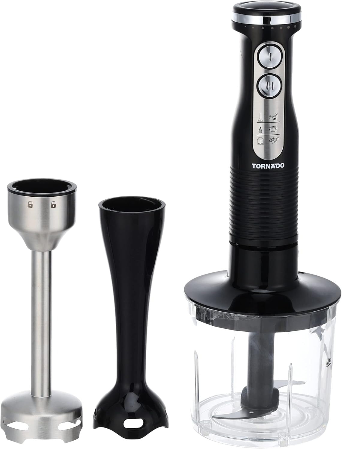 Tornado hand blender 600 watt with stainless steel whisk in black color thb-600c