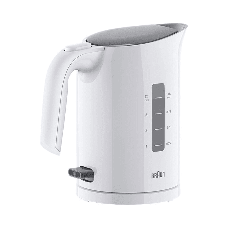 Braun PurEase Kettle 1L 2200 Watts 3Way protection Rapid boil system 45sec WK3000 WH Electric Kettle - White