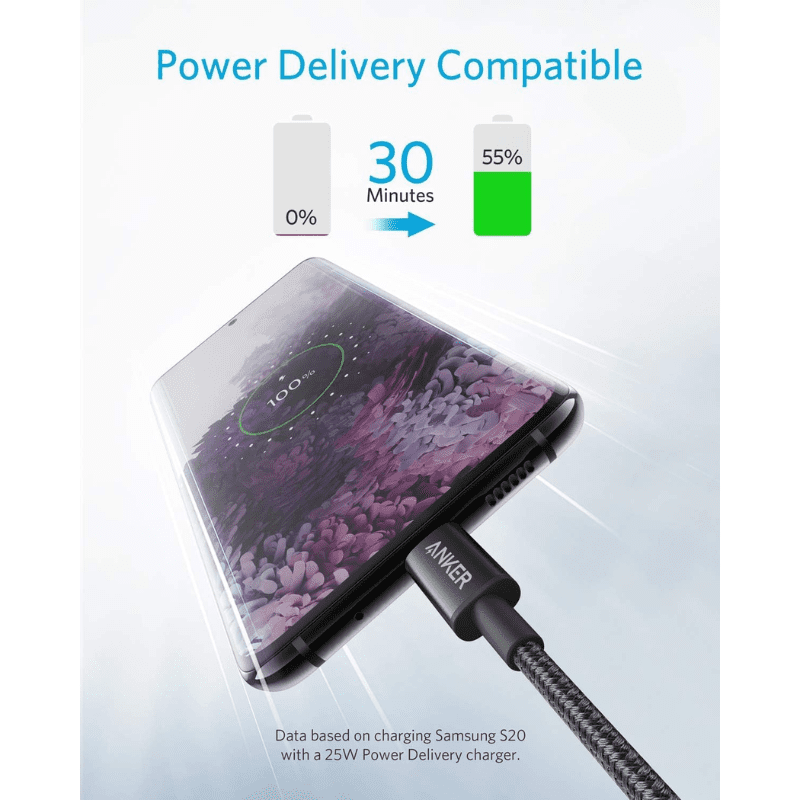 كابل أنكر 333 USB-C إلى USB-C (مضفر بطول 6 أقدام) أسود