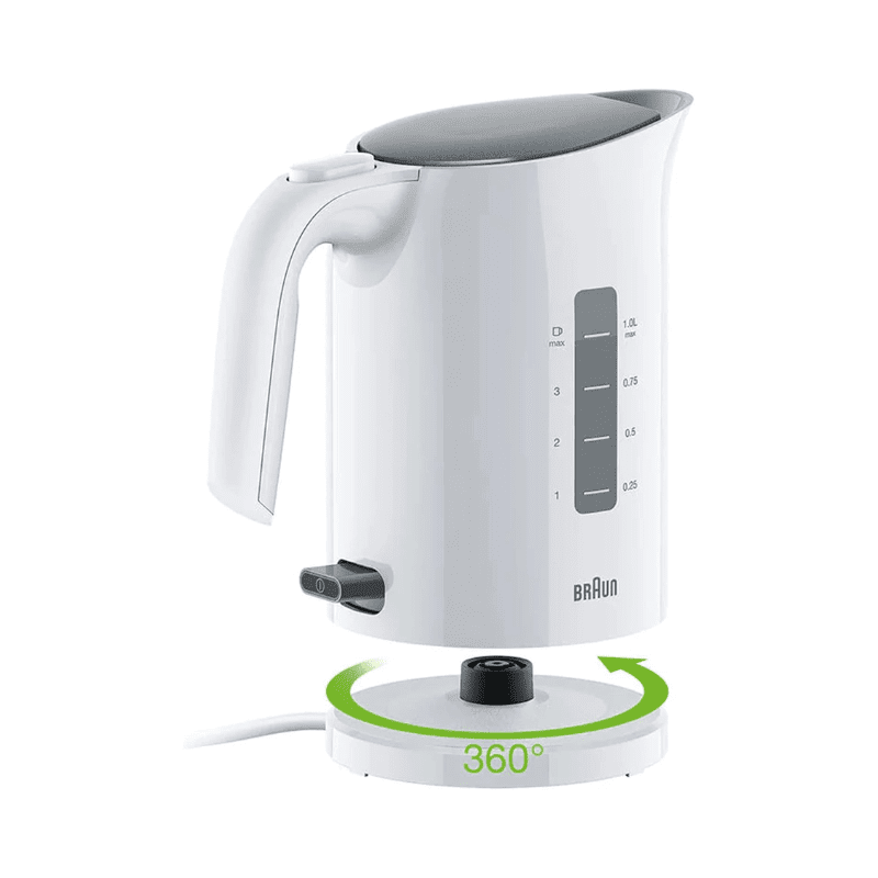 Braun PurEase Kettle 1L 2200 Watts 3Way protection Rapid boil system 45sec WK3000 WH Electric Kettle - White