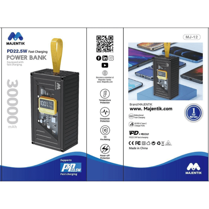 MAJENTIK Power Bank PD 22.5W Fast Charging - 30000mAh- MJ-12