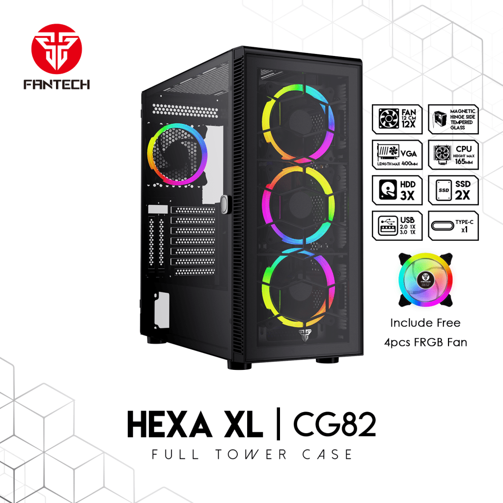 HEXA XL CG82 RGB FAN FULL TOWER CASE BLACK
