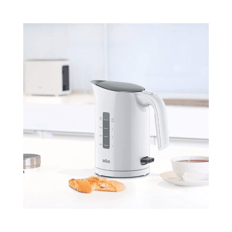 Braun PurEase Kettle 1L 2200 Watts 3Way protection Rapid boil system 45sec WK3000 WH Electric Kettle - White