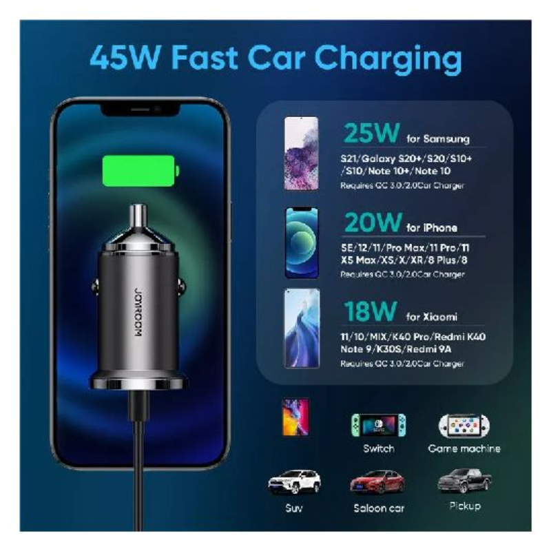 JOYROOM 45W Mini Metal Pull Ring Car Charger C-A35